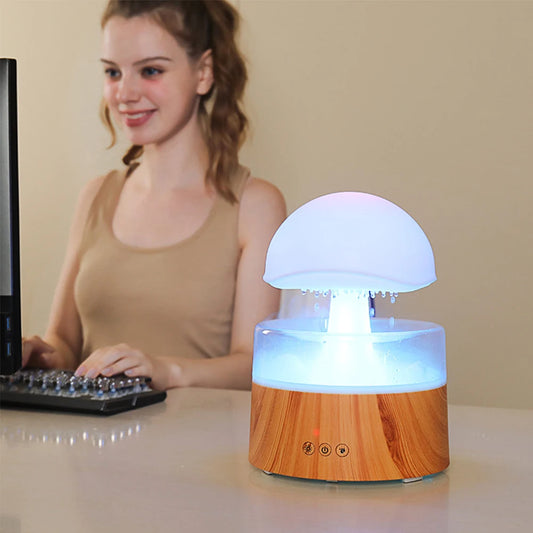 Mushroom Cloud Rain Humidifier – Aromatherapy, Ultrasonic Mist, LED Night Light